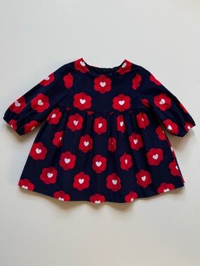 Jacadi Baby Girl Navy Corduroy Pop Floral Motif Dress - Marine/Multico - Size 6M